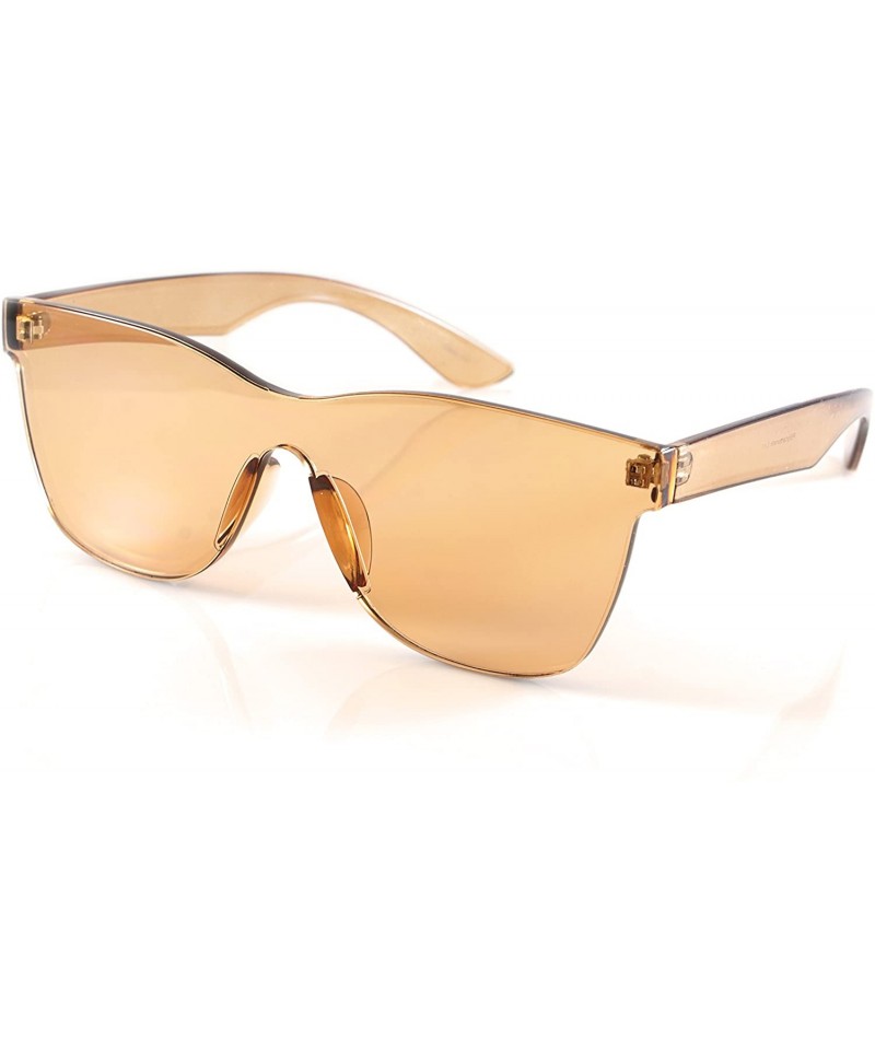 Rimless Rimless One Piece Panel Color Arm Sunglasses- Color Mirror Lens A205 - Brown - C218EYHLGRX $12.65