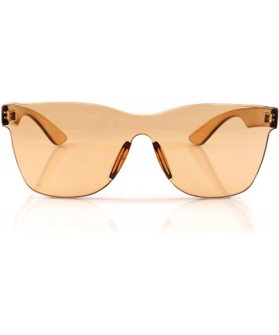 Rimless Rimless One Piece Panel Color Arm Sunglasses- Color Mirror Lens A205 - Brown - C218EYHLGRX $12.65