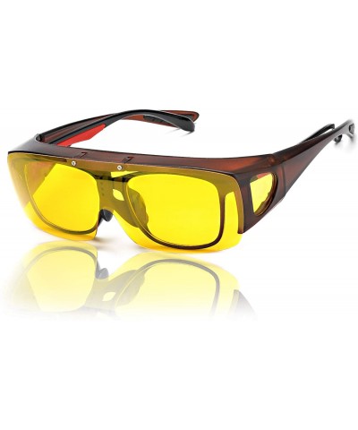Goggle Oversized Glasses Regular Prescription Polarized - Brown Half Frame/Flip Up Yellow Lens - CT18MGCIEZM $26.58