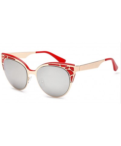 Oval Sunglasses For Women Best Quality Copper Frame UV Protection With Free Sunglasses Case - Red/Silver - CP12FEVGAZ9 $14.07