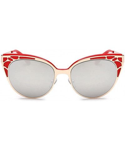 Oval Sunglasses For Women Best Quality Copper Frame UV Protection With Free Sunglasses Case - Red/Silver - CP12FEVGAZ9 $30.56