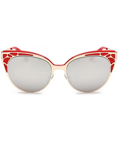 Oval Sunglasses For Women Best Quality Copper Frame UV Protection With Free Sunglasses Case - Red/Silver - CP12FEVGAZ9 $14.07