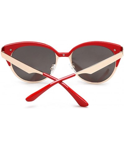 Oval Sunglasses For Women Best Quality Copper Frame UV Protection With Free Sunglasses Case - Red/Silver - CP12FEVGAZ9 $14.07