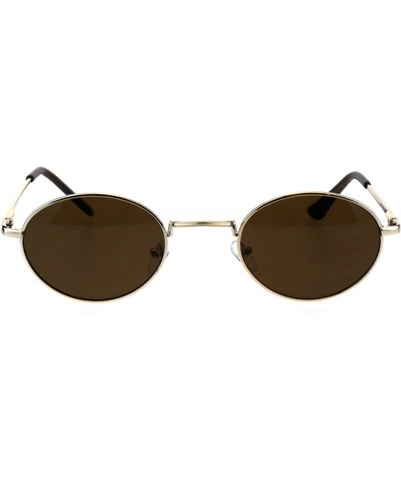 Round Mens Oval Round Metal Rim 90s Narrow Pimp Sunglasses - Light Gold Brown - C018EL4IU5U $9.79