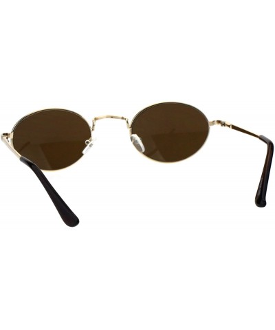 Round Mens Oval Round Metal Rim 90s Narrow Pimp Sunglasses - Light Gold Brown - C018EL4IU5U $9.79