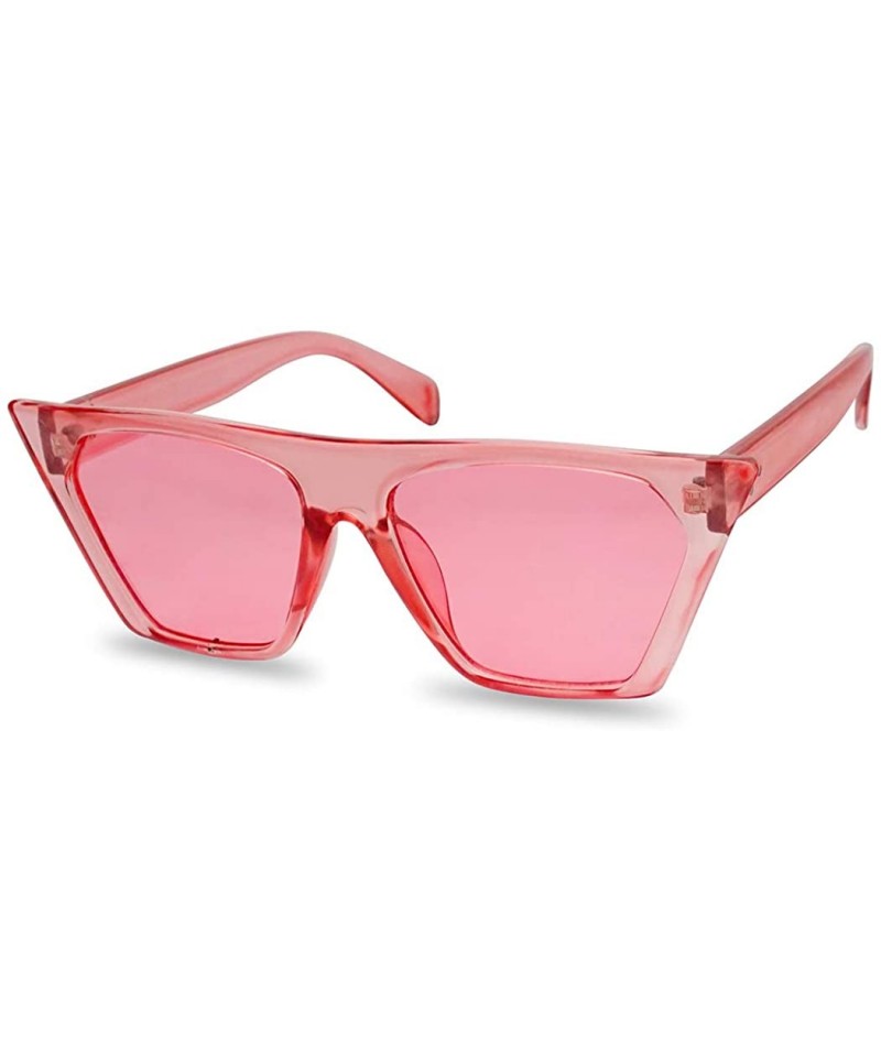 Cat Eye Super Flat Top Square Pointed Cat Eye Candy Colored Crystal Sunglasses Transparent Frame - Light Pink - Pink - CQ18EX...