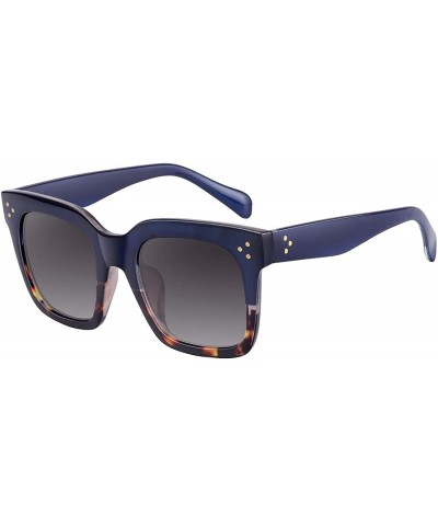 Square Classic Square Oversized Sunglasses for Women Men Vintage Shades UV400 - C16 Blue/Leopard Frame - CM198DQG9NO $10.82