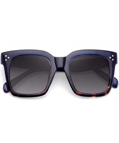 Square Classic Square Oversized Sunglasses for Women Men Vintage Shades UV400 - C16 Blue/Leopard Frame - CM198DQG9NO $10.82