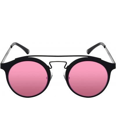 Aviator Retro Inspired P3 Style Cross Bar Sunnies w/Flat Lens 25135-FLREV - Black - C212N1400OP $8.36