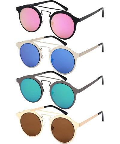 Aviator Retro Inspired P3 Style Cross Bar Sunnies w/Flat Lens 25135-FLREV - Black - C212N1400OP $8.36