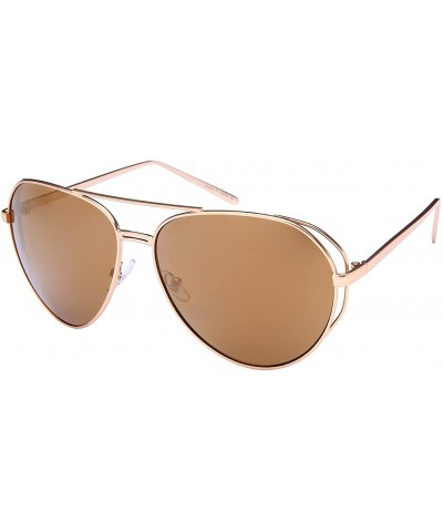 Aviator Aviator Sheild Cut Out w/Color Mirror Lens 25141-REV - Matte Gold - CQ12N30Q6TP $10.48