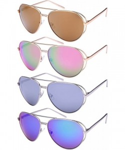 Aviator Aviator Sheild Cut Out w/Color Mirror Lens 25141-REV - Matte Gold - CQ12N30Q6TP $10.48