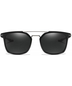 Square Fashion Polarized Sunglasses Double beam TR90 Square Frame Mens Goggle UV400 - Shiny Black - CS18UDG2963 $15.44