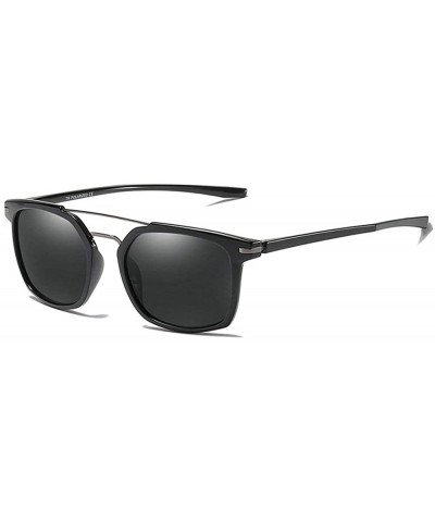 Square Fashion Polarized Sunglasses Double beam TR90 Square Frame Mens Goggle UV400 - Shiny Black - CS18UDG2963 $15.44