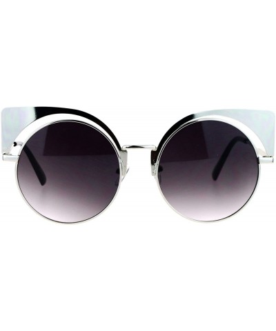 Round Womens Round Cateye Sunglasses Oversized Metal Wing Top Frame - Silver - CQ18792Q947 $9.29