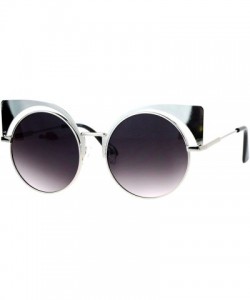 Round Womens Round Cateye Sunglasses Oversized Metal Wing Top Frame - Silver - CQ18792Q947 $9.29