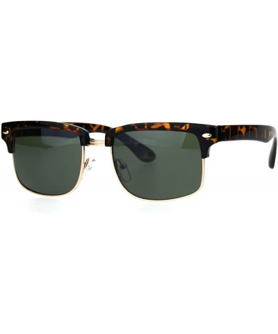 Rectangular Mens Classic Rectangular Narrow Half Horn Rim Mod Hipster Sunglasses - Tortoise Gold Green - CM18HIWIOCK $10.67