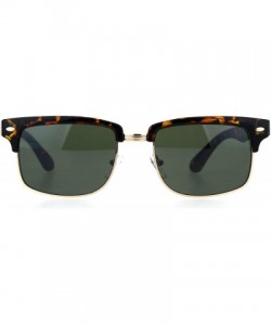 Rectangular Mens Classic Rectangular Narrow Half Horn Rim Mod Hipster Sunglasses - Tortoise Gold Green - CM18HIWIOCK $10.67