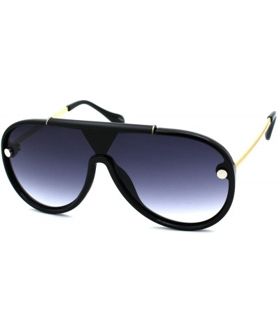 Shield Retro Plastic Racer Shield Sunglasses - Black Gold Smoke - CL18W6YDRMI $11.71