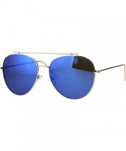 Aviator Flat Top Bar Sunglasses Retro Oversized Unisex Fashion Shades UV 400 - Silver (Blue Mirror) - CJ187CUDG7R $13.23