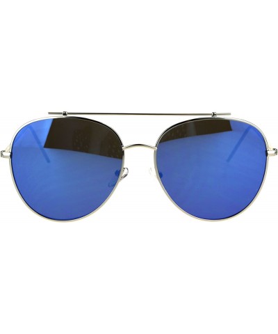 Aviator Flat Top Bar Sunglasses Retro Oversized Unisex Fashion Shades UV 400 - Silver (Blue Mirror) - CJ187CUDG7R $13.23