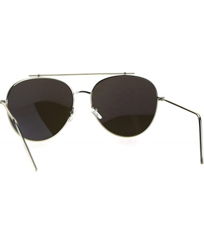 Aviator Flat Top Bar Sunglasses Retro Oversized Unisex Fashion Shades UV 400 - Silver (Blue Mirror) - CJ187CUDG7R $13.23