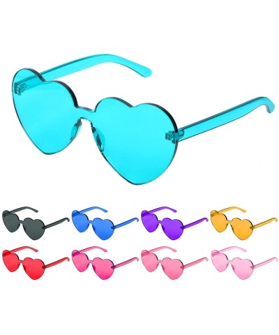 Rimless Heart Shaped Sunglasses Rimless Heart Transparent Colored Glasses - Blue - CQ196SYXS0X $17.89