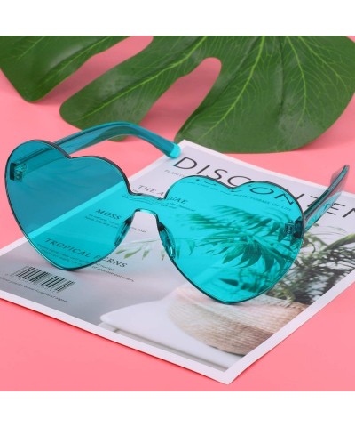 Rimless Heart Shaped Sunglasses Rimless Heart Transparent Colored Glasses - Blue - CQ196SYXS0X $10.78