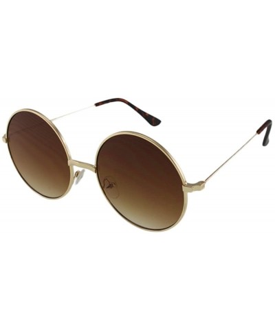 Round Enzo - Round Metal Sunglasses with Microfiber Pouch - Gold / Brown - C1187U9Q860 $13.01