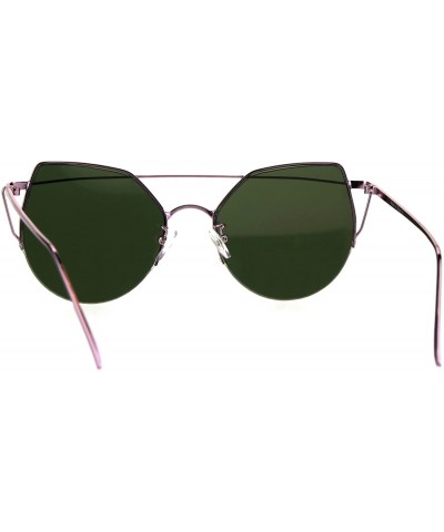 Butterfly Womens Flat Lens Cross Bar Metal Wire Round Half Rim Cat Eye Sunglasses - Pink Peach - CQ184QNCZ76 $17.56