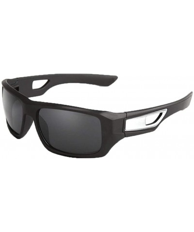 Rectangular Sport Sunglasses Fashion Polarized Sunglasses Outdoor Riding Glasses Sports Sunglasses Adult - Black&silver - CR1...