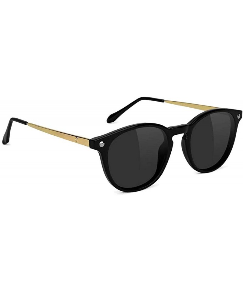 Round Aria Premium Polarized Sunglasses 100% UV Protected - Black/Gold - CS18S23H8U5 $65.17