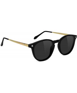 Round Aria Premium Polarized Sunglasses 100% UV Protected - Black/Gold - CS18S23H8U5 $65.17