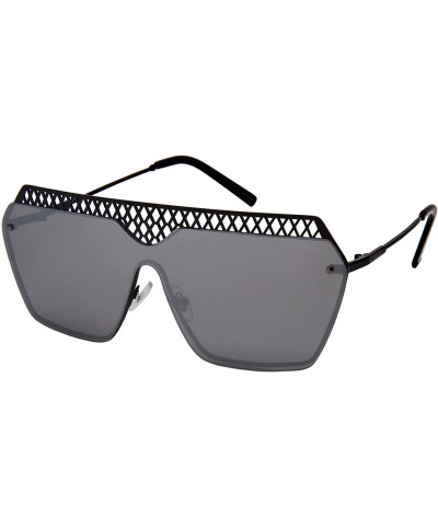 Goggle High Fashion One Piece Flat Lens Sunnies 55689-FLREV - Matte Black - CS185YE29L7 $12.28