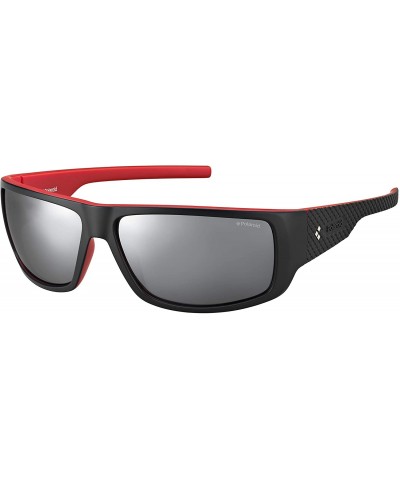 Rectangular Men's PLD7006/S Rectangular Sunglasses- Matte Black Red/Polarized Gray Silver Mirrored- 64mm - C812MYLFPVZ $37.97