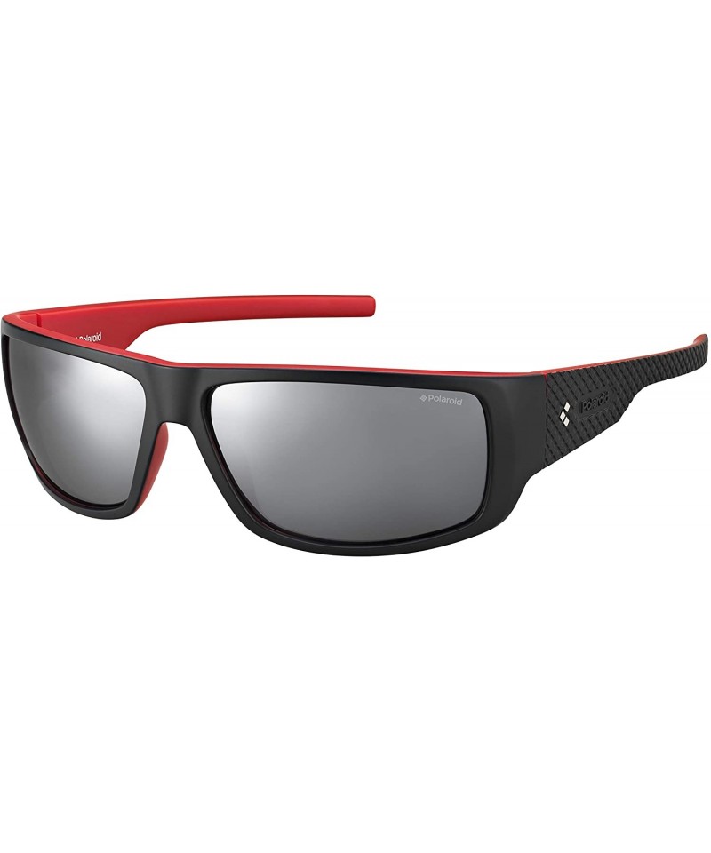 Rectangular Men's PLD7006/S Rectangular Sunglasses- Matte Black Red/Polarized Gray Silver Mirrored- 64mm - C812MYLFPVZ $37.97