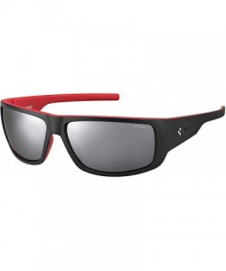 Rectangular Men's PLD7006/S Rectangular Sunglasses- Matte Black Red/Polarized Gray Silver Mirrored- 64mm - C812MYLFPVZ $37.97