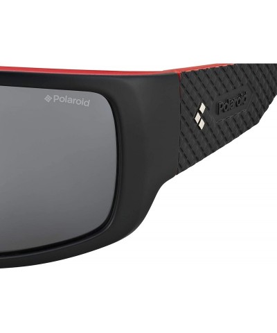 Rectangular Men's PLD7006/S Rectangular Sunglasses- Matte Black Red/Polarized Gray Silver Mirrored- 64mm - C812MYLFPVZ $37.97