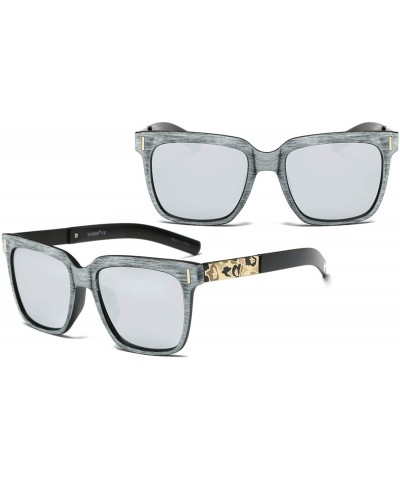 Square Unisex UV Protection Polarized Vintage Woodlike Frame Sunglasses For Men/Women - Gray/Silver - CK199TYY3S9 $14.88