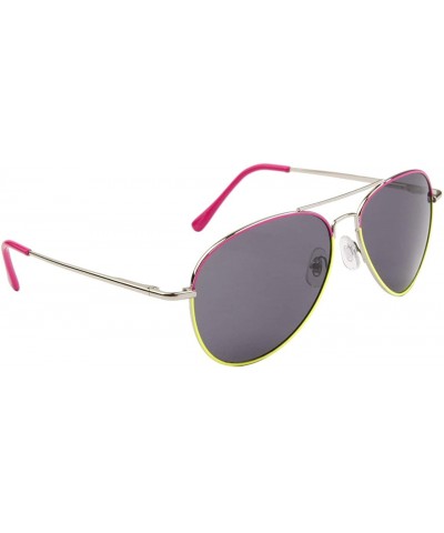 Aviator Silver & Neon Lined Frame Two-Tone Aviators Urban Summer Fashion - Neon Yellow/Pink - CY11O13EII9 $17.42