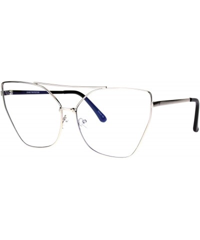 Oversized Womens Gothic Retro Squared Futurism Flat Panel Clear Lens Eye Glasses - Silver - CV182ID2URR $11.07