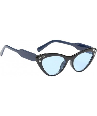 Cat Eye Fashion Rhinestone Cat Eye Sunglasses Womens Vintage Shades Plastic Frame - Blue - CM198CNI6G5 $14.97