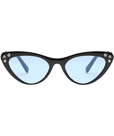 Cat Eye Fashion Rhinestone Cat Eye Sunglasses Womens Vintage Shades Plastic Frame - Blue - CM198CNI6G5 $14.97