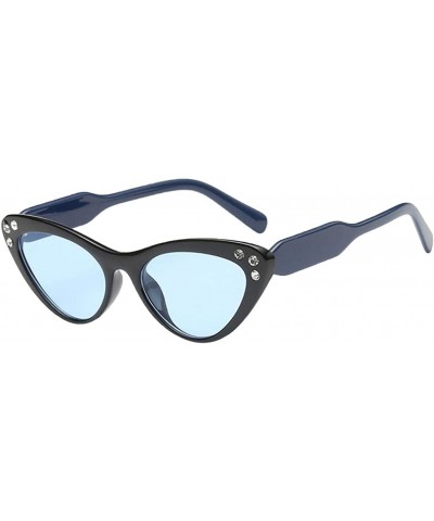 Cat Eye Fashion Rhinestone Cat Eye Sunglasses Womens Vintage Shades Plastic Frame - Blue - CM198CNI6G5 $14.97