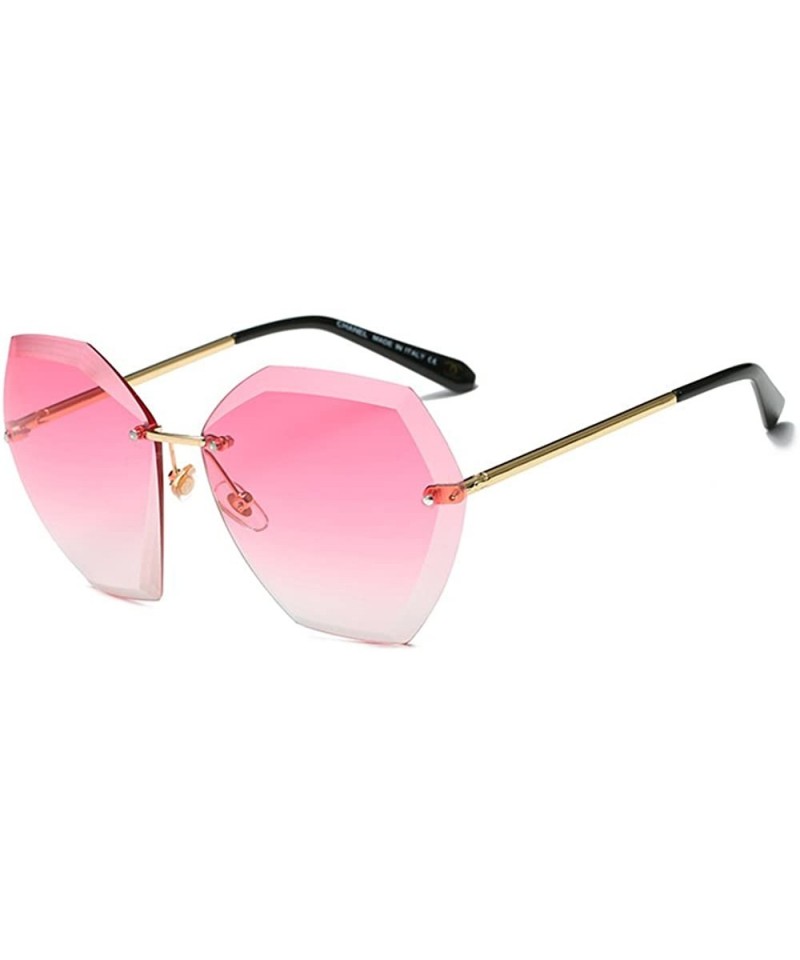 Oversized Charm Women Rimless Rimmed Oversized UV 400 Sunglasses - Gold Frame Gradient Pink Lens C2 - CQ18DOTLMTZ $12.56