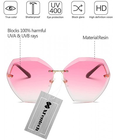 Oversized Charm Women Rimless Rimmed Oversized UV 400 Sunglasses - Gold Frame Gradient Pink Lens C2 - CQ18DOTLMTZ $12.56