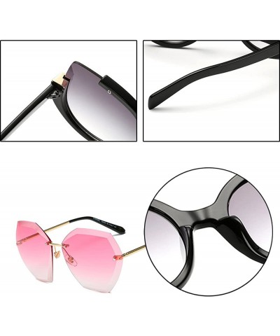 Oversized Charm Women Rimless Rimmed Oversized UV 400 Sunglasses - Gold Frame Gradient Pink Lens C2 - CQ18DOTLMTZ $12.56