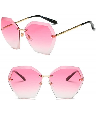 Oversized Charm Women Rimless Rimmed Oversized UV 400 Sunglasses - Gold Frame Gradient Pink Lens C2 - CQ18DOTLMTZ $12.56