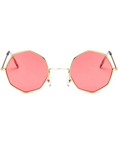 Oval Octagon Yellow Red Round Sun Glasses Women Mirror Retro Luxury Oval Small Sunglasses Oculos De Sol - Gold Blue - CI197Y7...