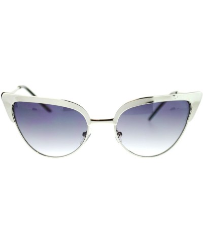 Cat Eye Womens Full Metal Frame Classic Retro Diva Cat Eye Sunglasses - Silver - C711TDG8JXT $19.02